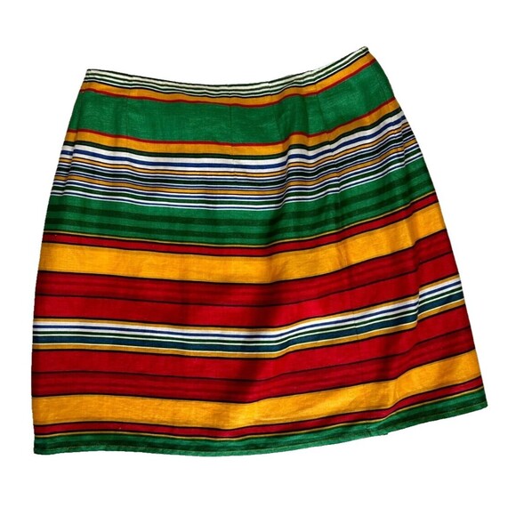 Vintage Eddie Bauer Wrap Mini Skirt Linen Red Orange Green Stripe Size 4 Western - Picture 12 of 13